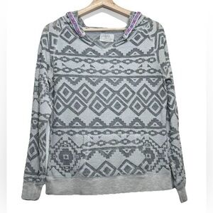 BKE Lounge women’s Aztec patterned hooded pullover cotton long sleeve sweater S